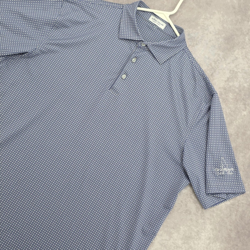 Peter Millar Summer Comfort Mens XL Golf Polo Shirt Blue Geometric Short Sleeve